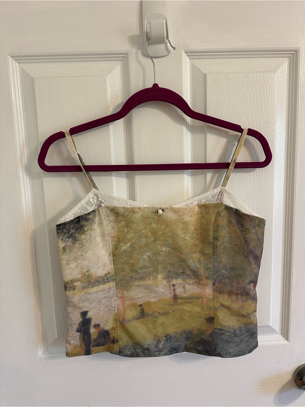 Edikted Scenic Print Lace-Trim Camisole - White & Green